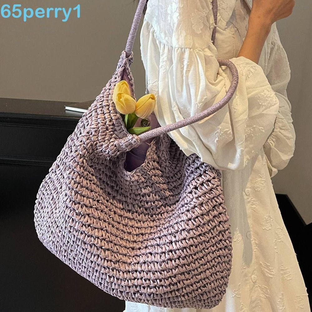 PERRY1 Bolsa De Ombro De Palha , Sacola Boêmia Casual De Tecido , Portátil Com Borla , Compras Feminina