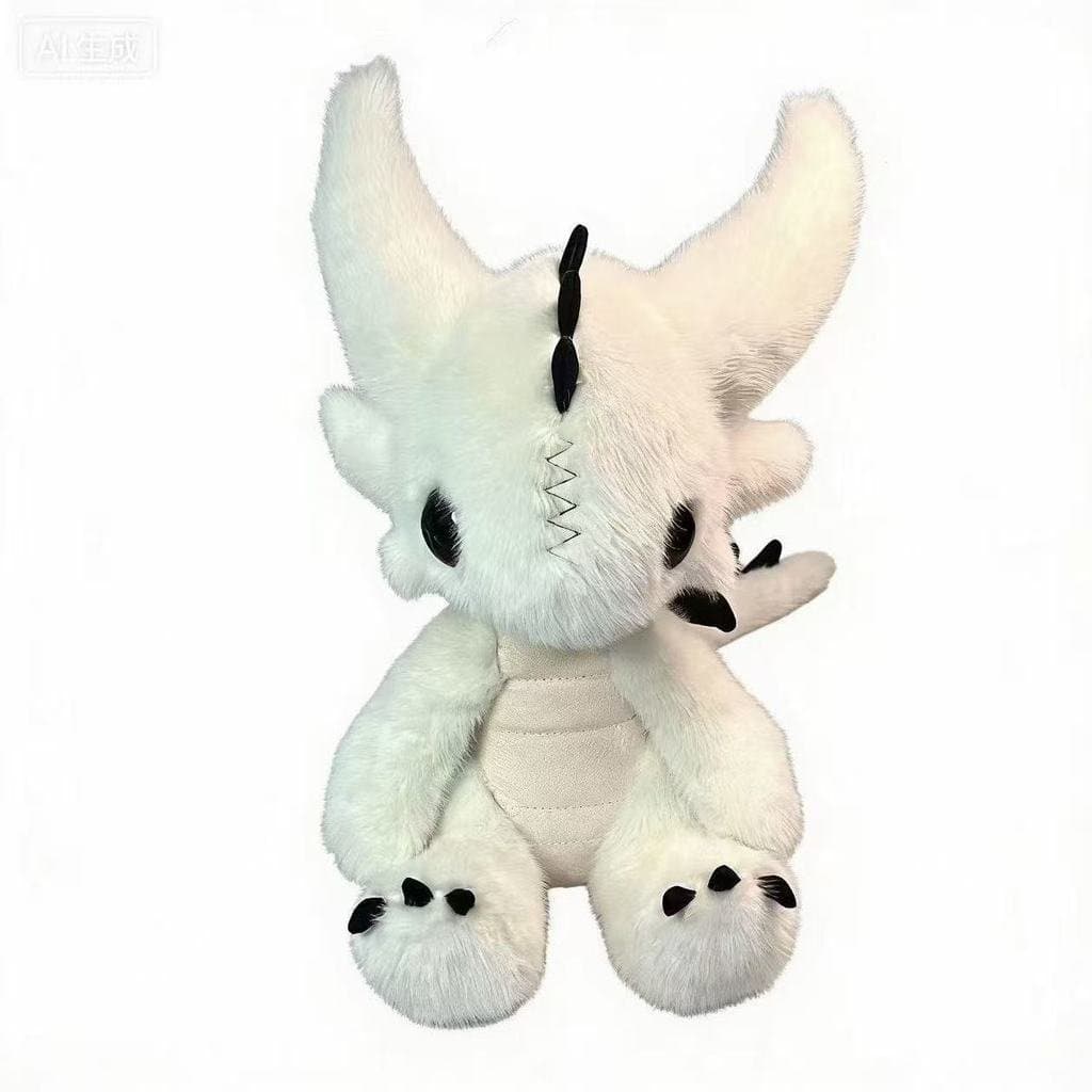 Fofo brinquedo de pelúcia de dragão voador branco, pequeno boneco de dragão branco, feito de pele sintética de vison, or