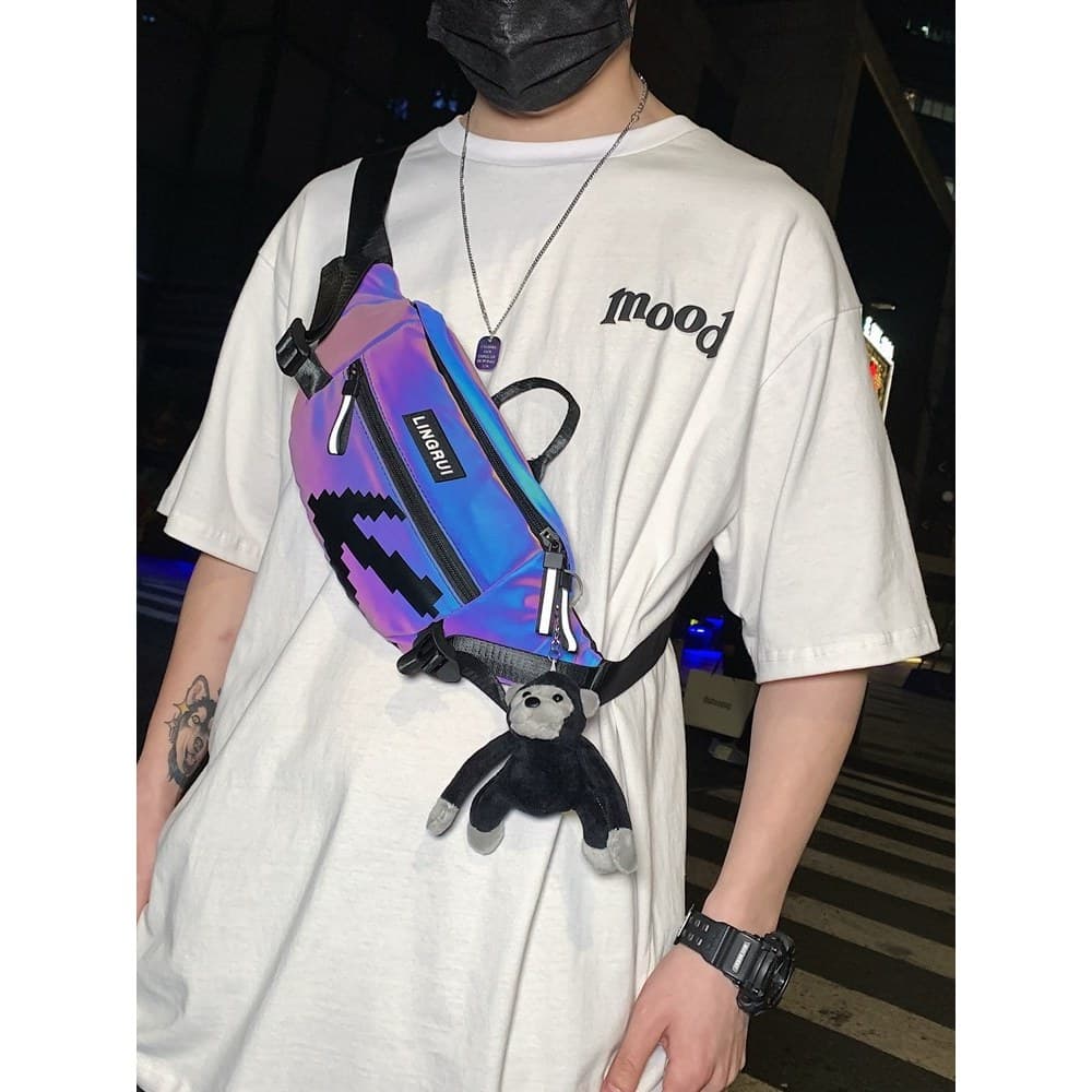 Saco do mensageiro masculino ins na moda saco de peito estudante Hip-Hop personalidade reflexiva rua esportes saco Diago