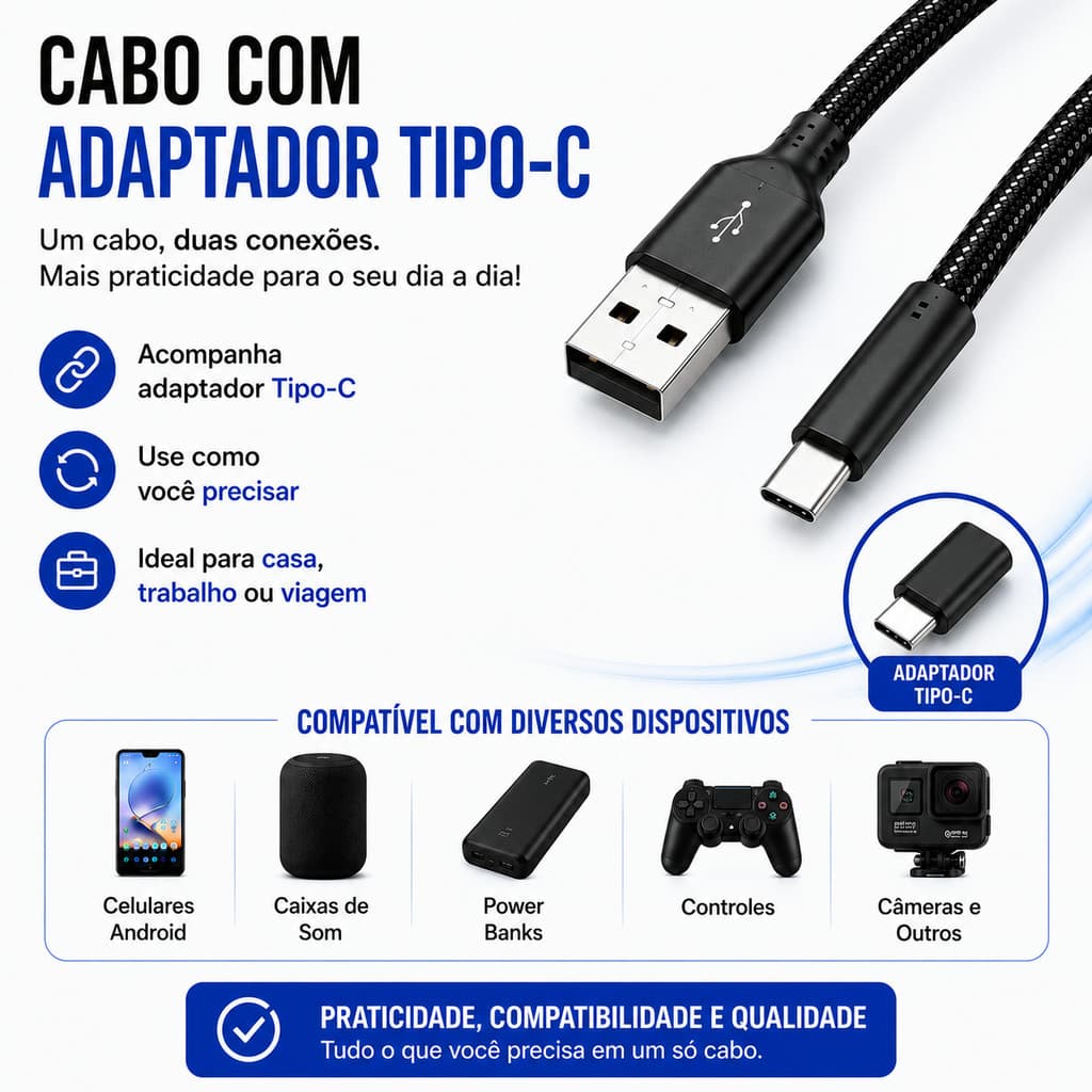 Carregador com Adaptador TPC  Android Celular Caixa De Som Reforçado