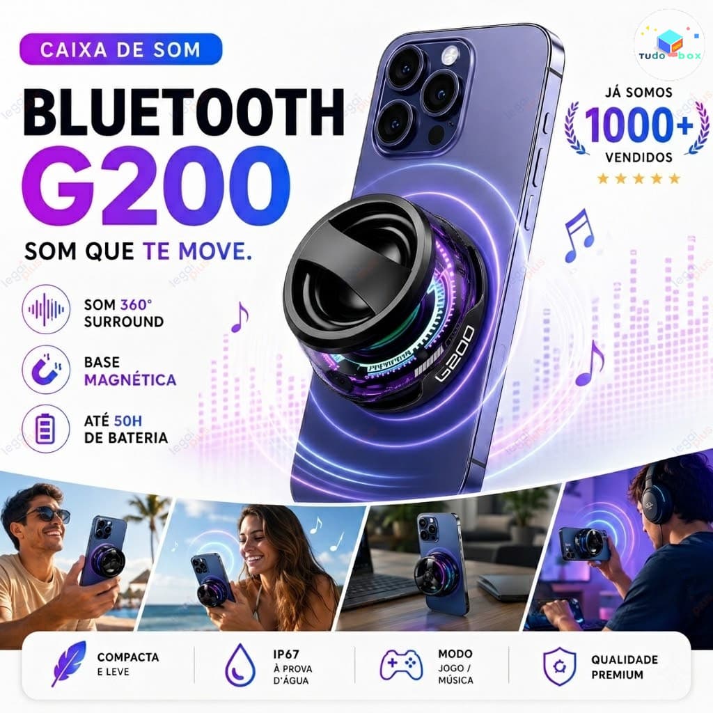 Caixa de Som LED Bluetooth Magnética – Mini Speaker RGB, Portátil, À Prova d’Água