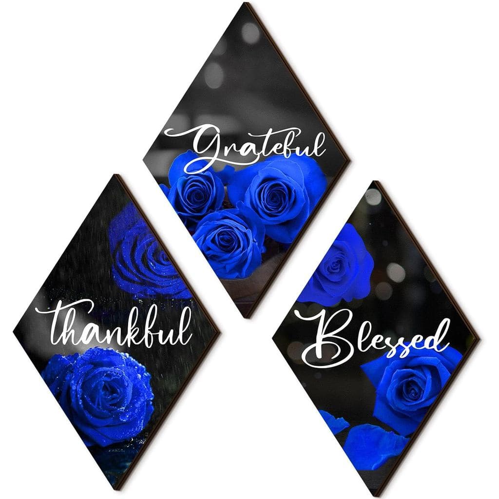 Lewtemi 3 Peças Placas de Madeira com Frases de Agradecimento e Bênçãos, Decoração de Parede em Madeira com Rosas, Arte