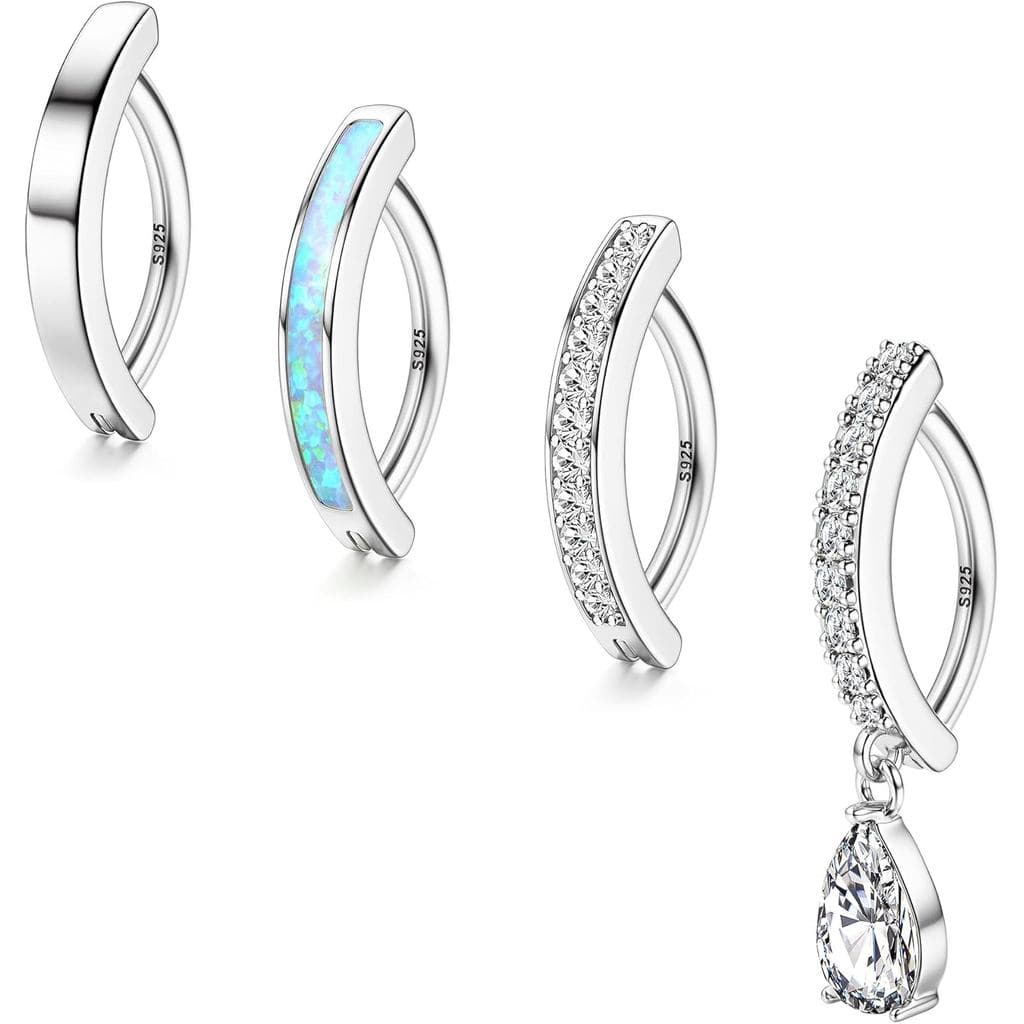 MILACOLATO 4 Peças Anéis de Umbigo Prata/Ouro, Argolas Clicker de Prata Esterlina com Zircônia Cúbica e Opala, Anéis de