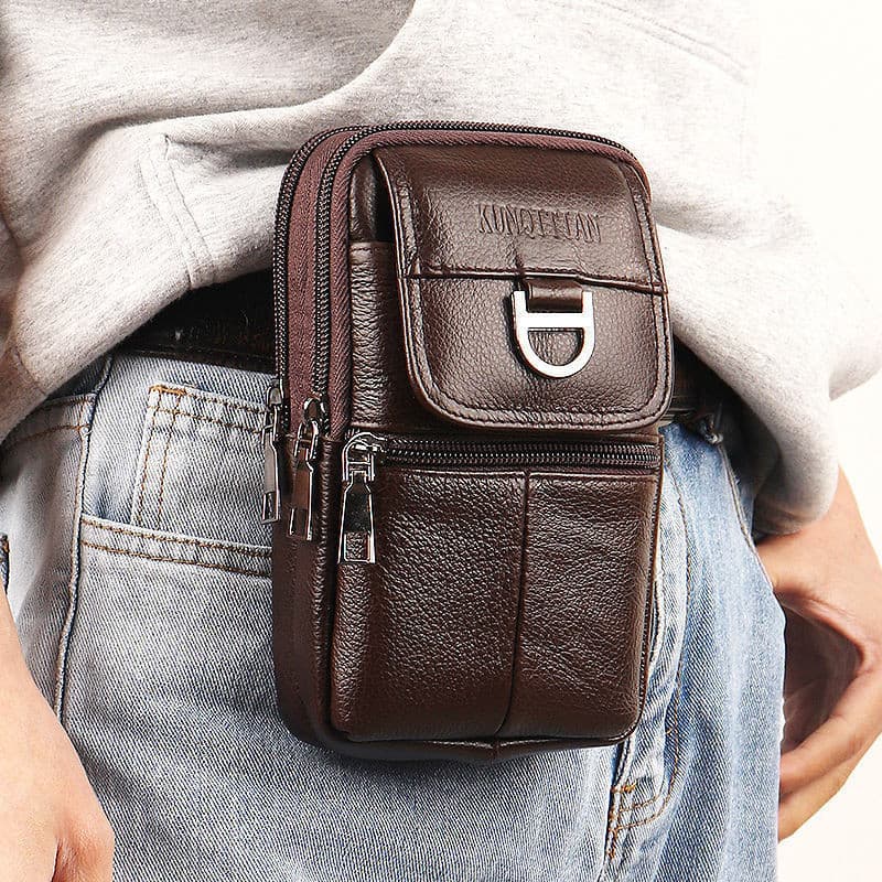 Bolsa De Cintura De Couro Genuíno Para Homens , Cinto Multifuncional , Celular Crossbody Ao Ar Livre De Trabalho Trabalh