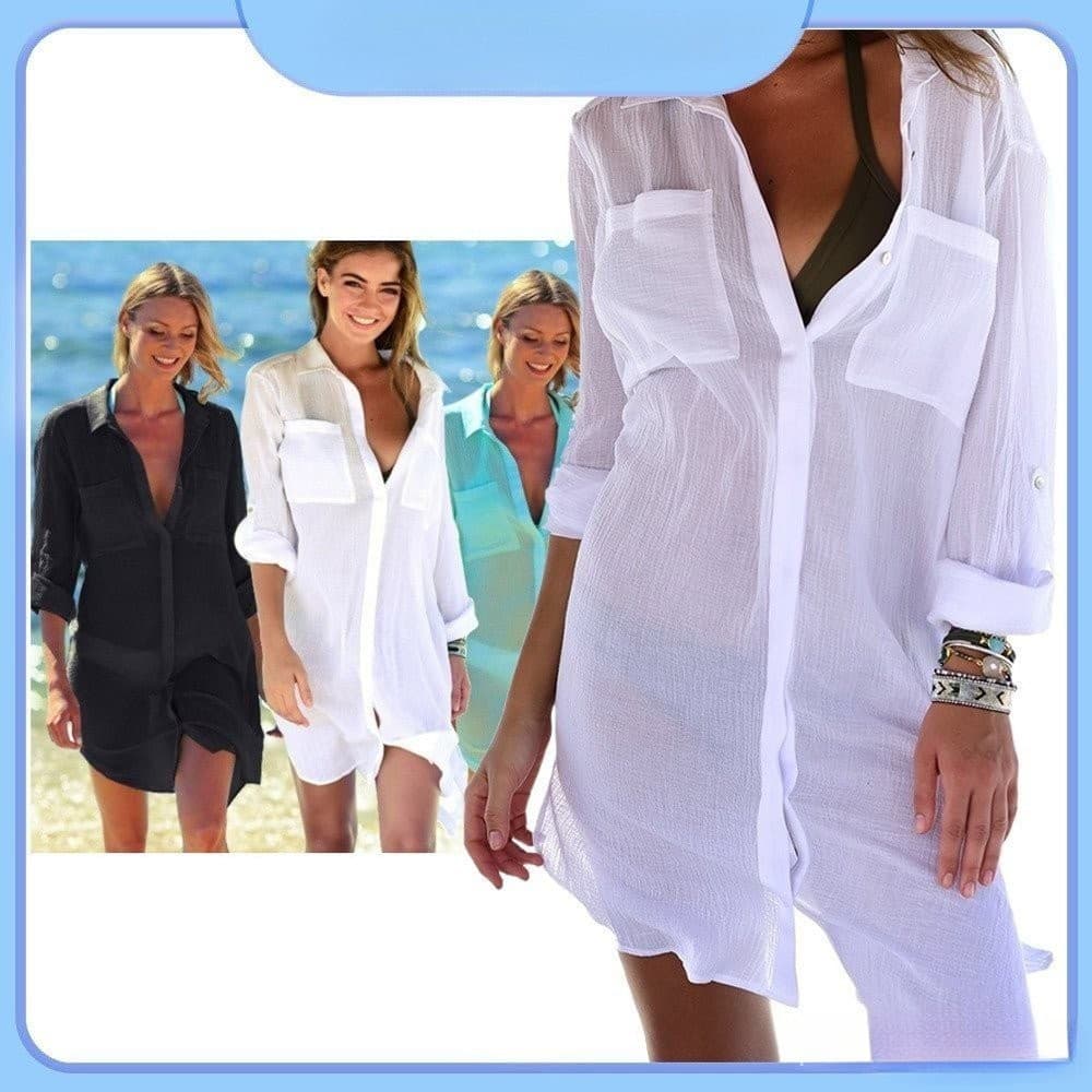 Camisa Feminina De Manga Comprida Proteção Solar Praia Saída Saia Chemise