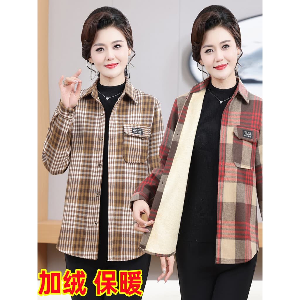 Outono inverno forro de lã engrossado camisa quente Casual camisa xadrez solta de uma peça Plus Size jaqueta superior ro