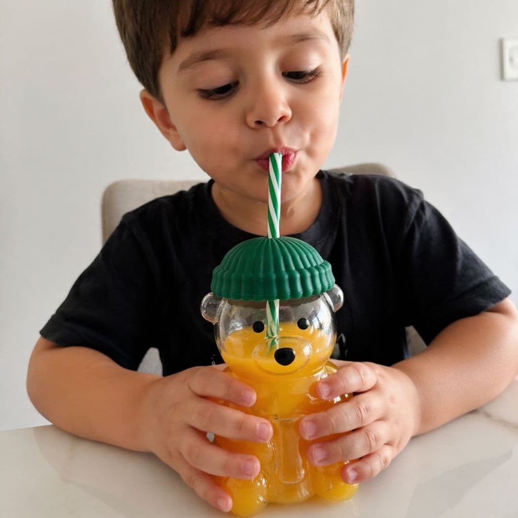Copo de Vidro Ursinho C/ Tampa de Silicone e Canudo 600ml 26171 - Vencedor