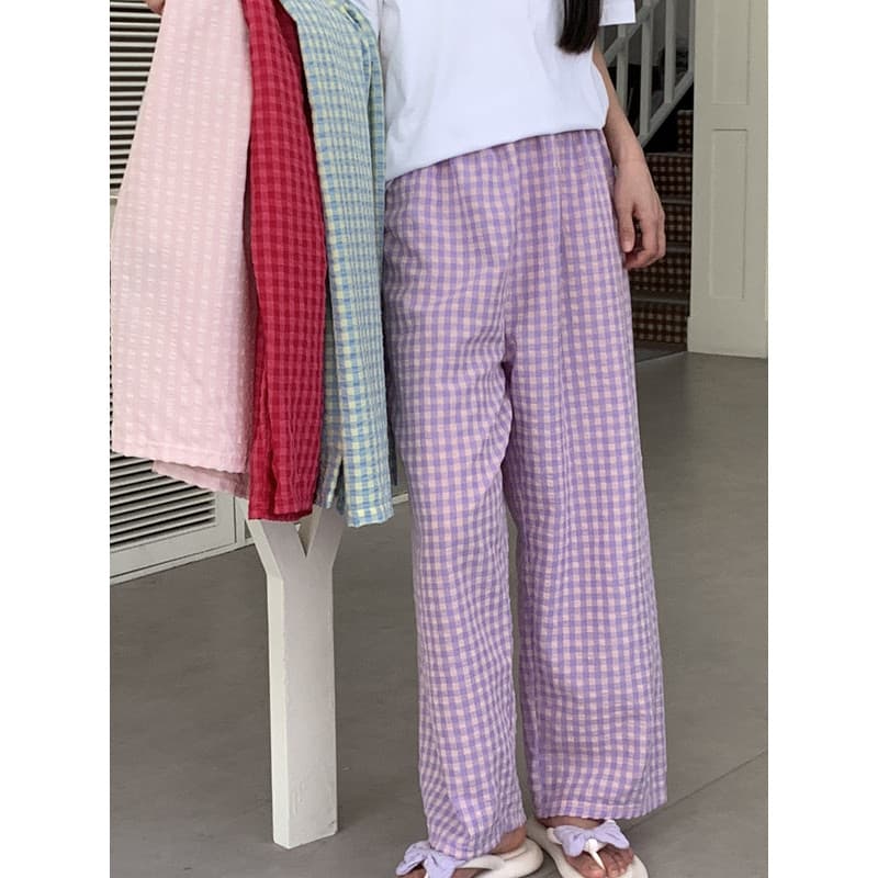 Calças de pijama xadrez respirável primavera verão calças soltas tamanho grande doce bonito estudante All-Match casa cal