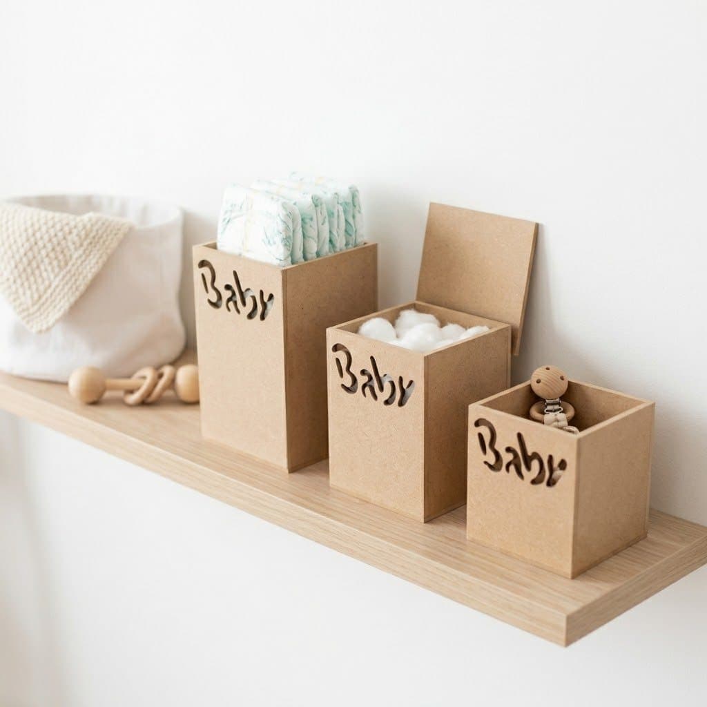 Kit Higiene Bebe MDF Trio Potes Tampa Organizador Quarto Bebe Joaninha Carros Baby