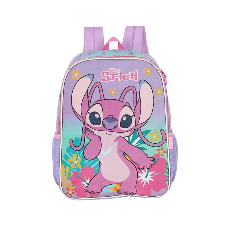 Mochila Stitch Roxo Infantil Escolar Resistente Leve Com Zíper Reforçado