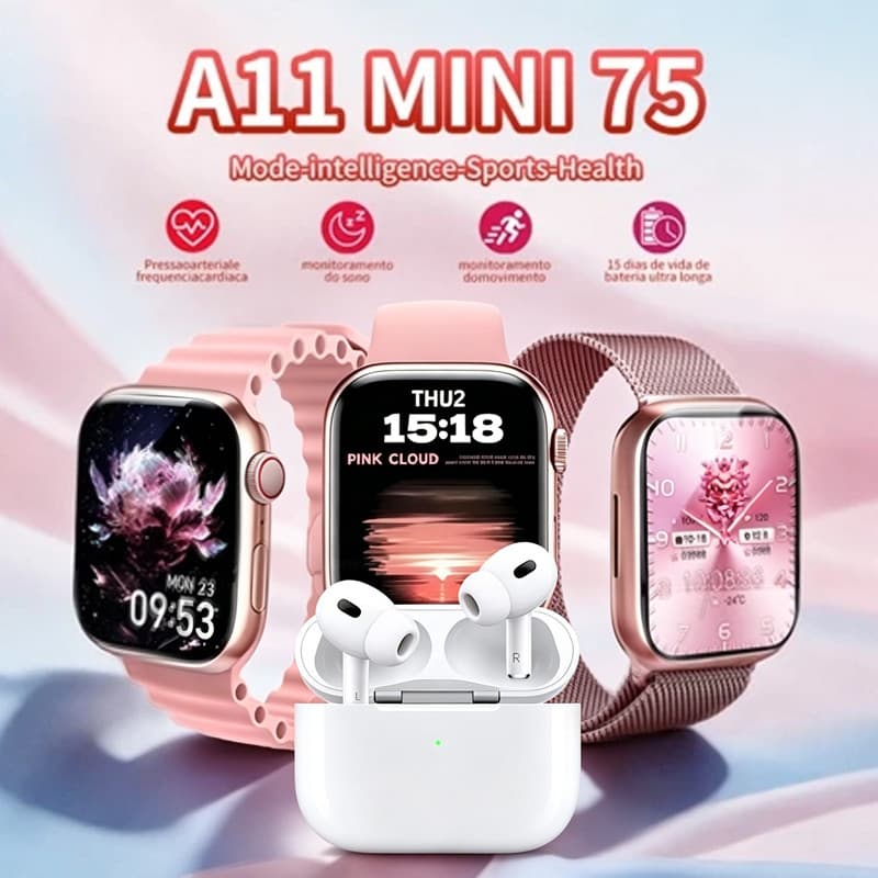 [Entrega de Saint Paulo] 2026 A11 MINI Relógio inteligente feminino, fone de ouvido Bluetooth grátis, fotos de tela pers