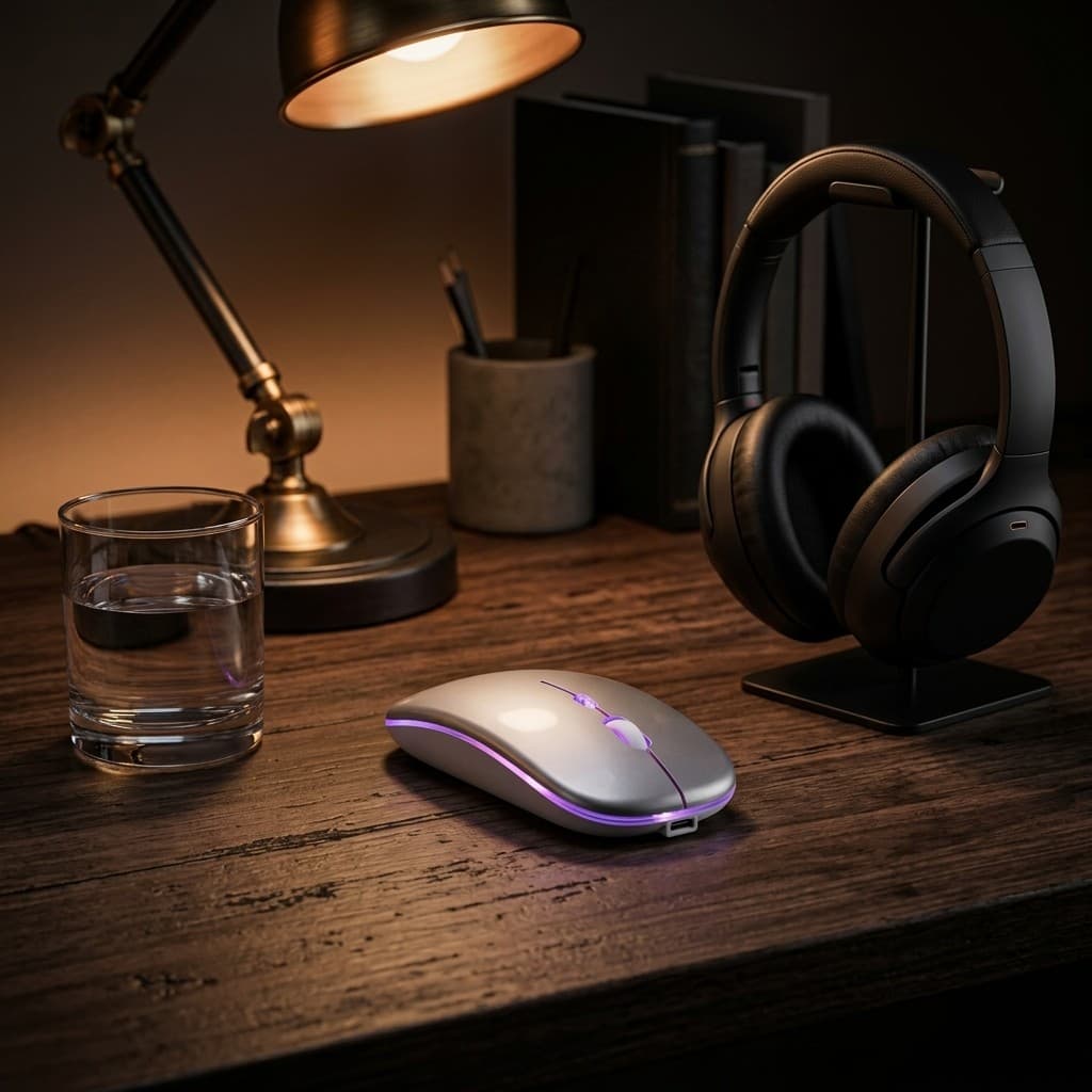 Mouse Recarregável Sem Fio Com Luzes RGB Design Ergonômico Luxo
