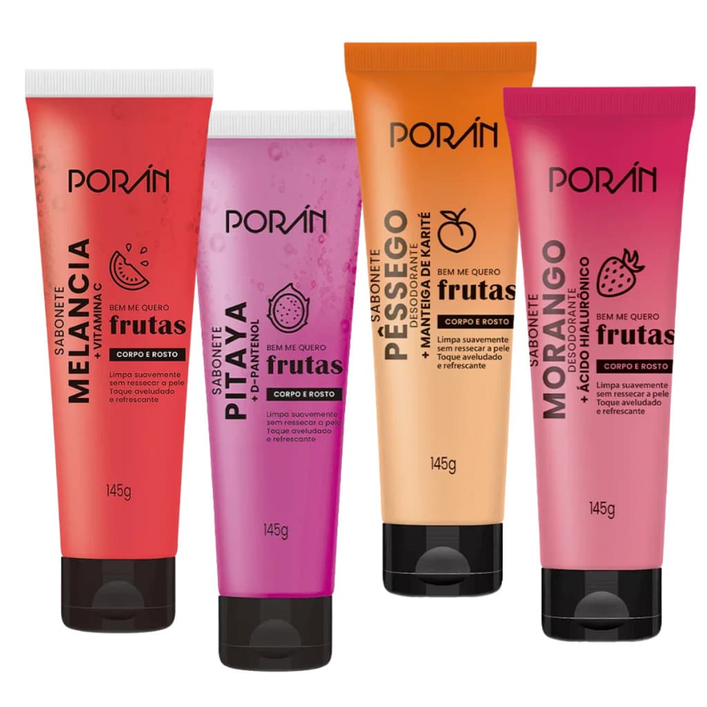 Kit Poran c/ 4 Sabonete Liquido Corpo e Rosto 145g