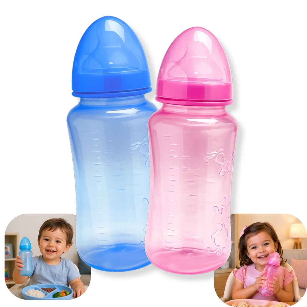 Mamadeira Gorduchinha Convencional Azul ou Rosa 330ml Com Bico