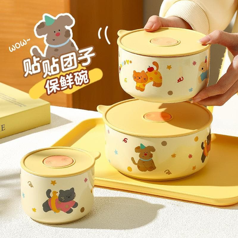 Conjunto de tigela de cerâmica para uso doméstico, dormitório, tigela de macarrão instantâneo, talheres criativos, caixa