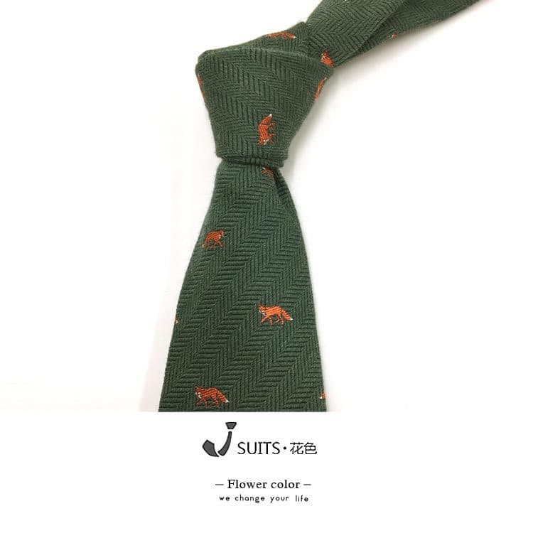 Gravata masculina de lã Jacquard animal borgonha verde escuro gravata divertida caça animal gravata Casual