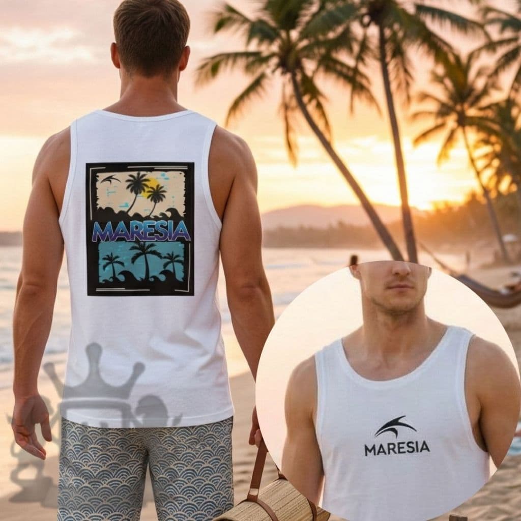 Camiseta Regata Maresia Estampa Coqueiros Moda Praia e Academia 100% Algodão