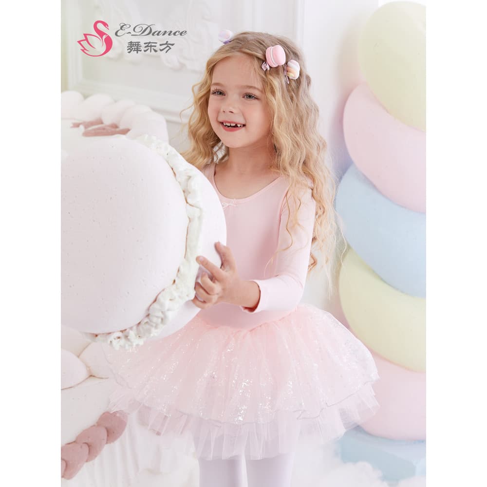 Fantasia de dança infantil, fantasia de prática para meninas, outono inverno, manga comprida, vestido de balé para dança