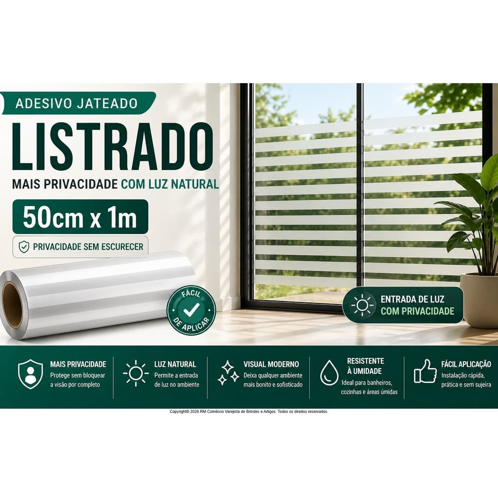 Vinil Adesivo Jateado Listrado Vidro 50cm x 1m Película Fosca Privacidade Janela Box Porta