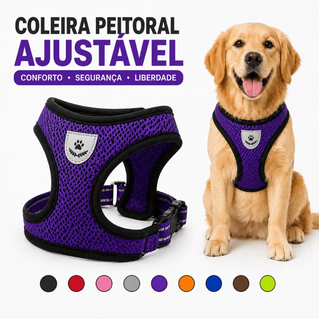 Guia Peitoral Malha de Náilon Flexível Reflexiva Respirável Fivela de Metal Ajustável para Cachorro Gato