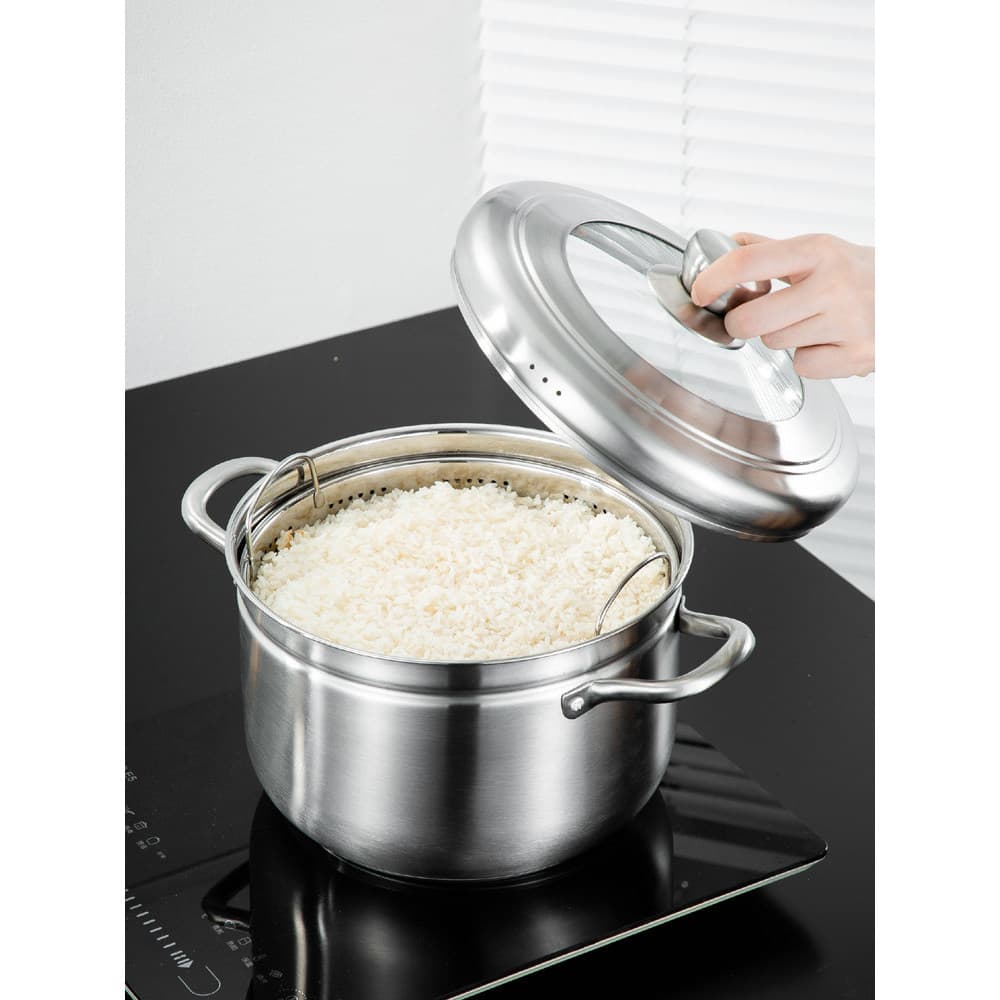 Pequeno pequeno vaporizador doméstico 304 aço inoxidável engrossado dupla utilização 1 camada Desteaming panela de arroz