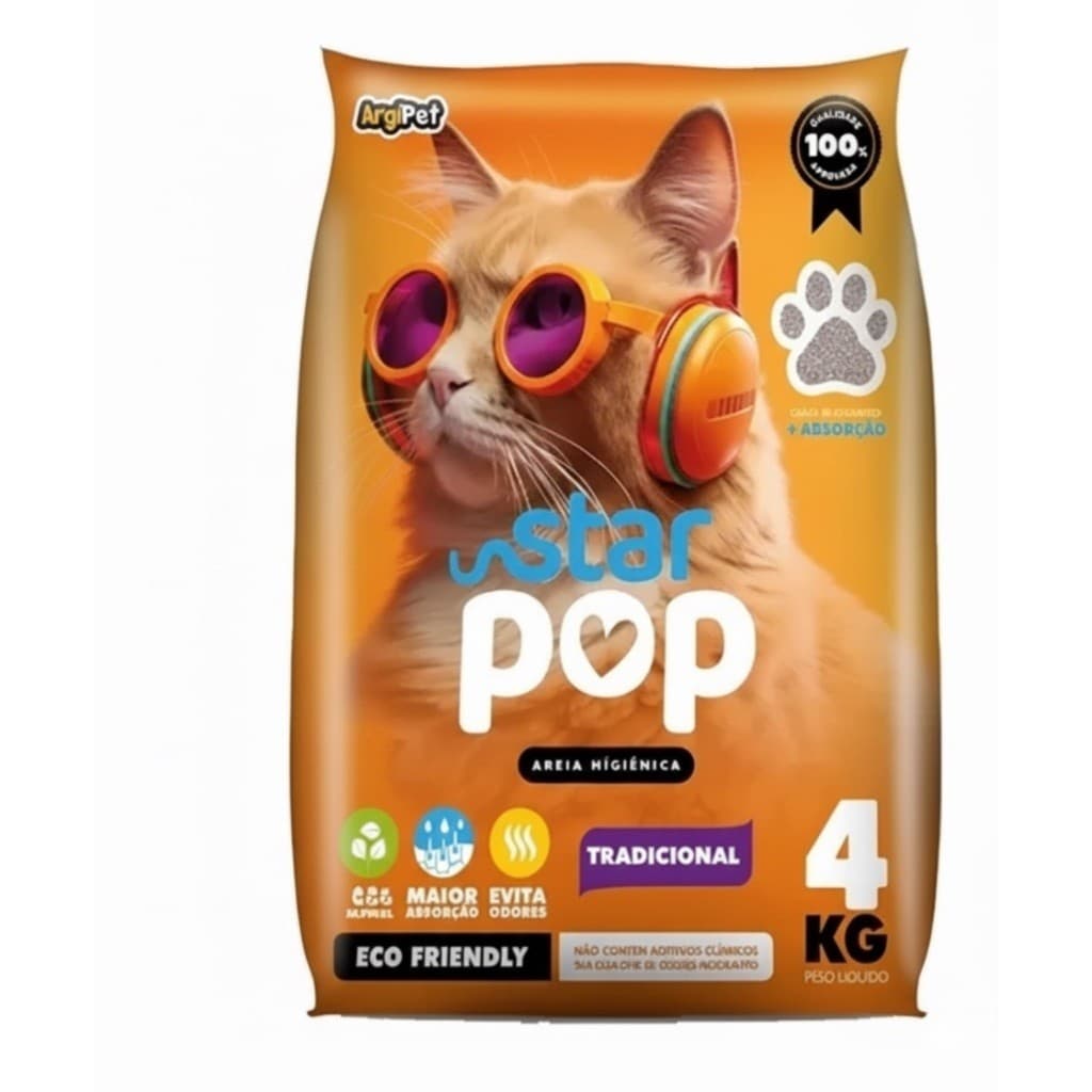 Areia Sanitária Gato Natural Argila Absorvente Ecológica - Star Pop Tradicional - 4Kg