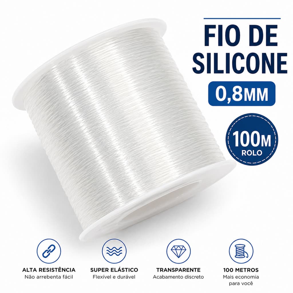 Fio Silicone Elástico Transparente 0,8mm Rolo 100m Pulseiras Bijuterias Artesanato Colares Discreto