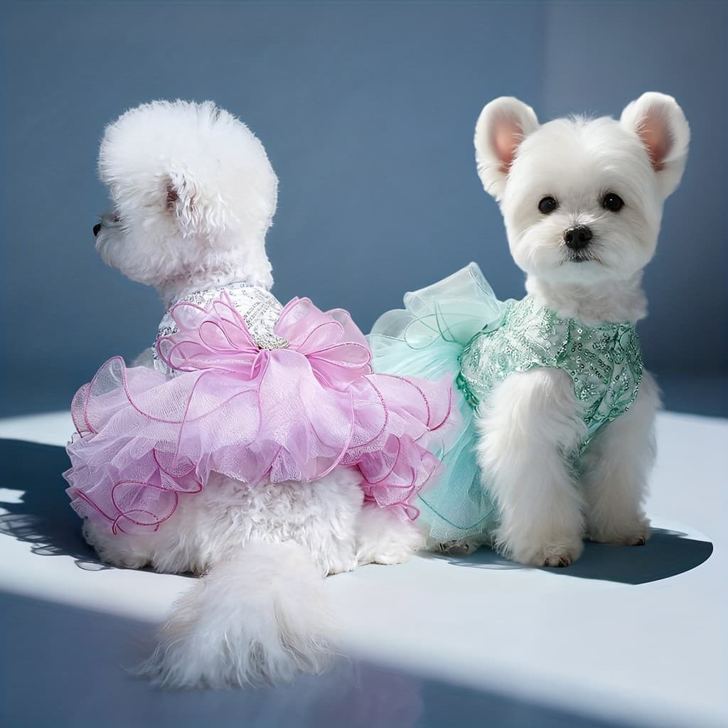 Vestido de Noiva Estilo Princesa para Animais de Estimação, com Saia Fofa Decorada com Lantejoulas, Perfeito para Raças
