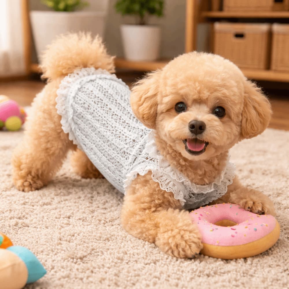 Roupa leve refrescante para cachorro colete com detalhes de babado respiravel ideal para manter o pet fresco no verão