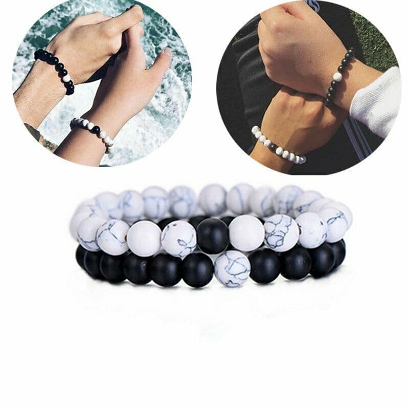 Bom 2 Peças De Pedra Natural 8mm Casal Elástico Yoga Pulseira Com Contas Joias Unissex