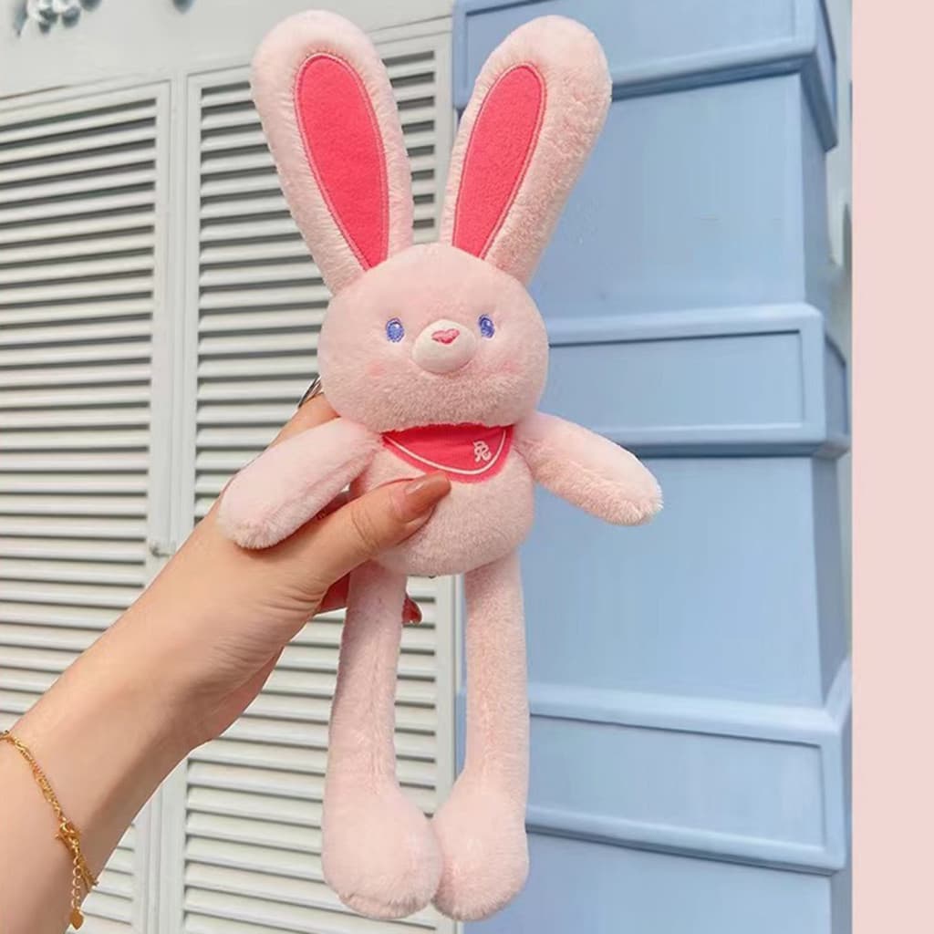 Interactive Rabbit Plush Easter Bunny Toy Adorable Keychain with Pull Out Ears and Legs Perfect Gift for Kids Adults