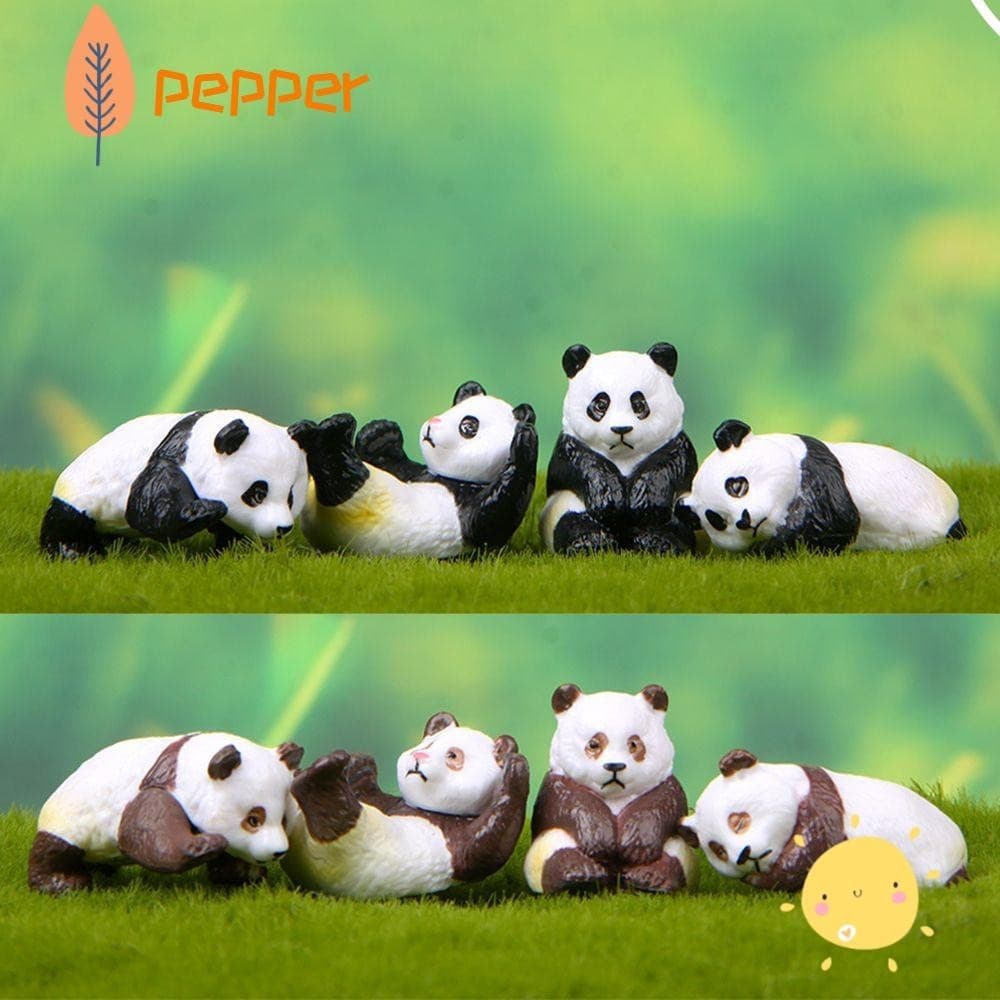Conjunto 4 Unidades Miniatura Nova Resina Terrário Panda Micro Paisagem
