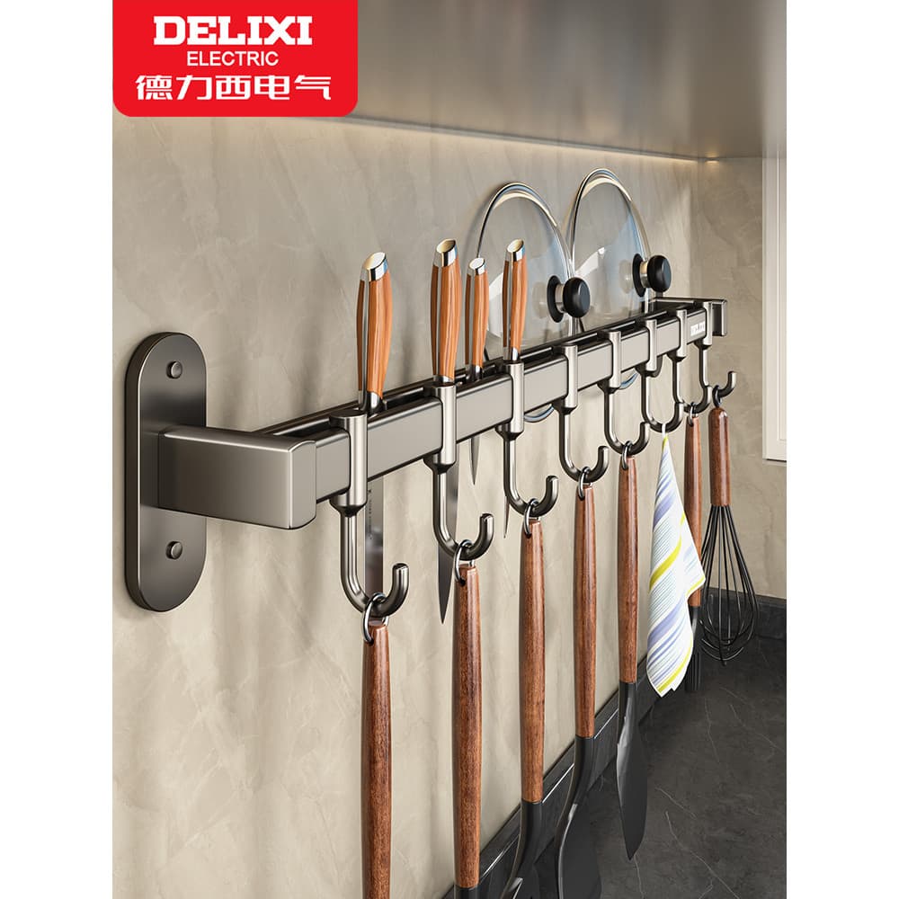 Delixi rack de gancho de cozinha de aço inoxidável, haste de suspensão sem perfuração, tampa de panela, espátula, colher