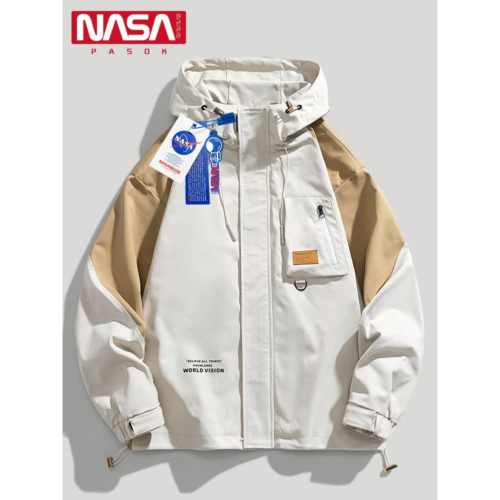 NASA Co-Branded Jaqueta Masculina Com Capuz Primavera Outono Estilo Americano Jaqueta Cargo Street Wear Cor Combinando S