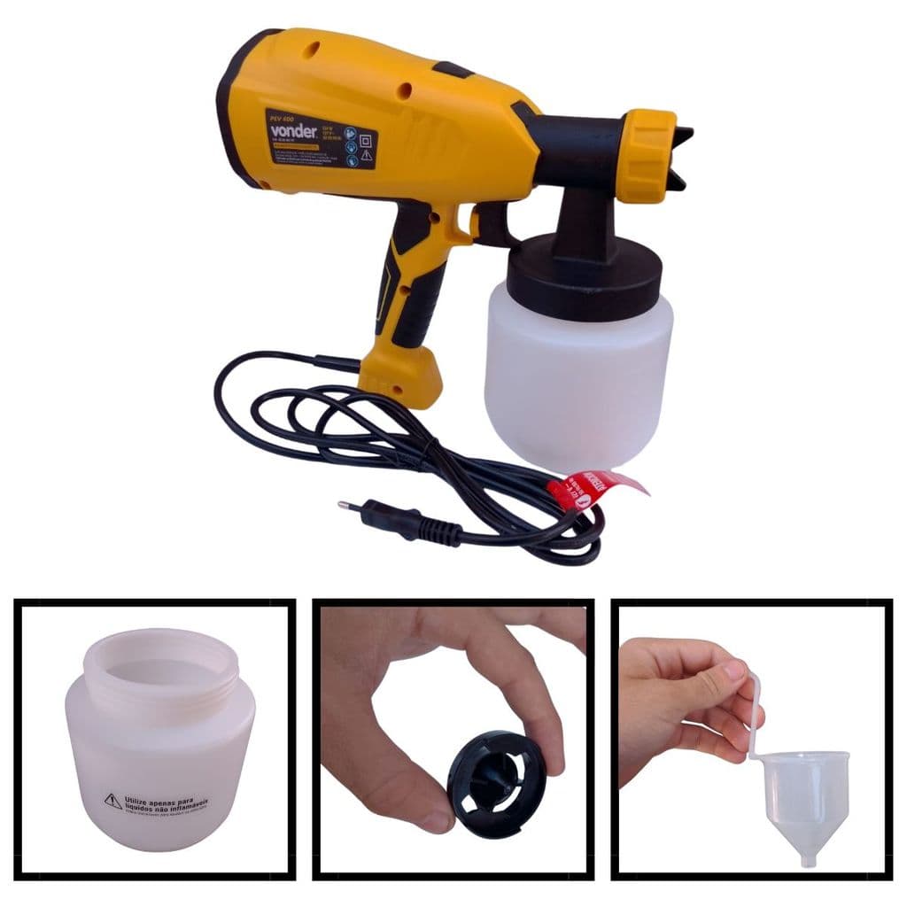 Pistola Pintura Eletrica Vonder PEV400 127V HVLP Bico 2,6mm 800ml Pintura 6220400127