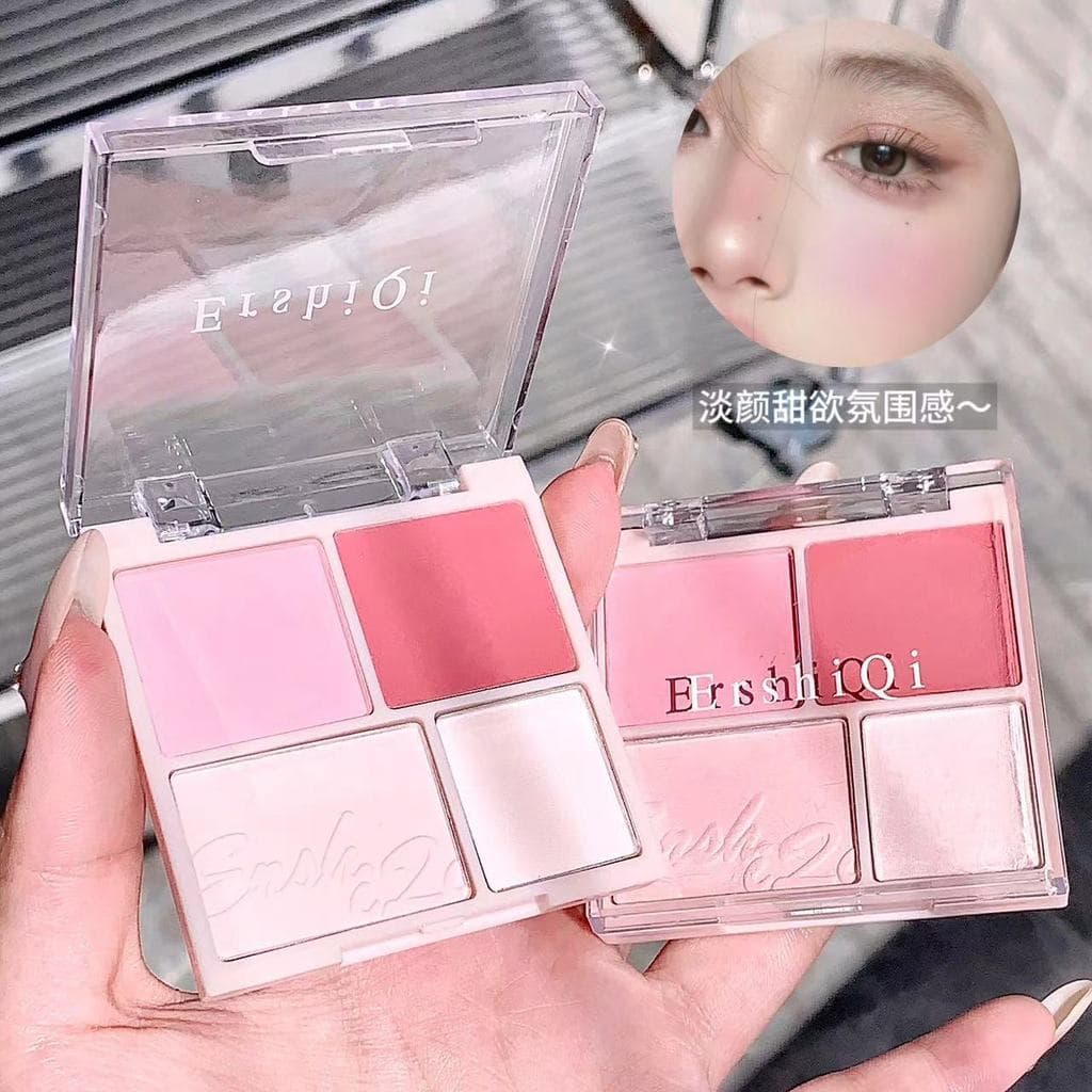 Placa de contorno de disco alto blush de quatro cores blush creme em pó expansão de lama cor sombra de nariz fosco leite
