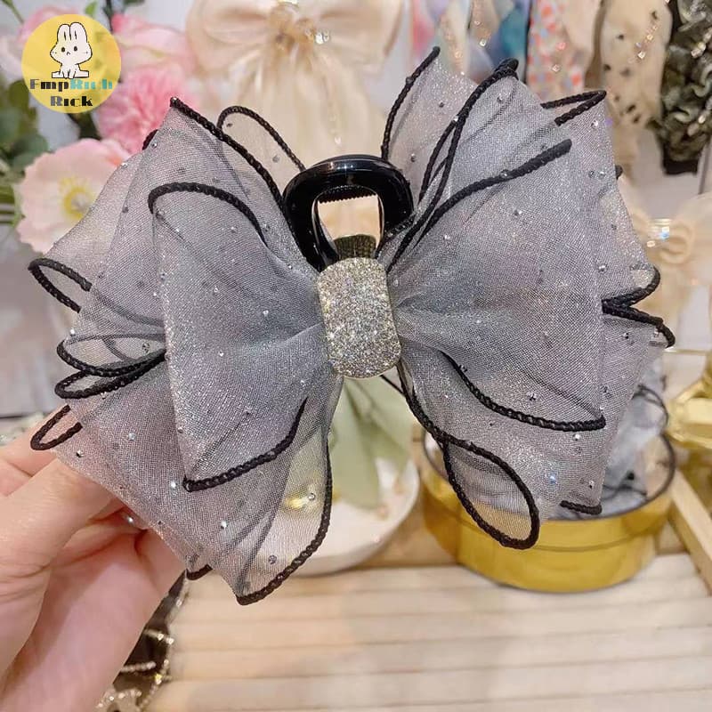 EMRRK > Coreano Estilo Arco De Malha Rhinestone Garra De Cabelo Vintage Elegante Grampos Para Mulher Acessórios De Moda