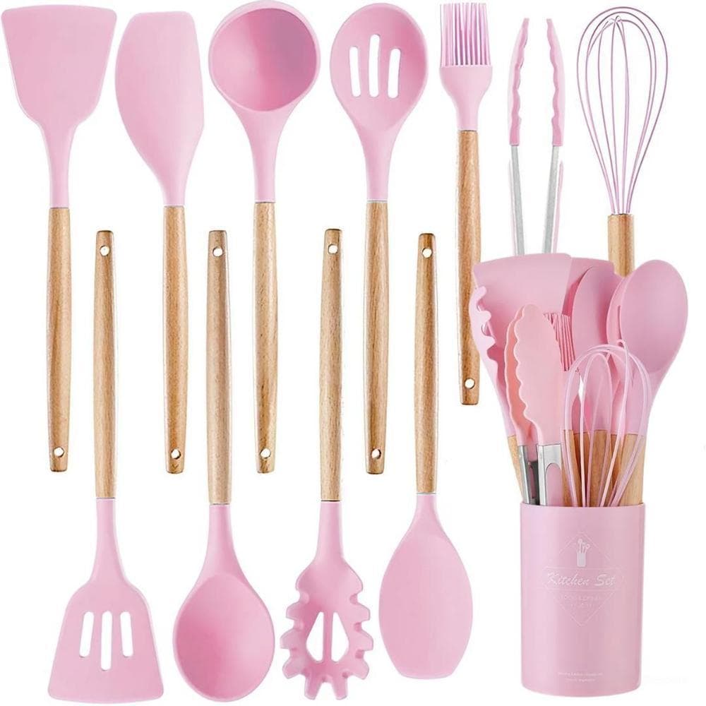 Jogo de utensílios de silicone para cozinha 12 peças resistente ao calor com suporte