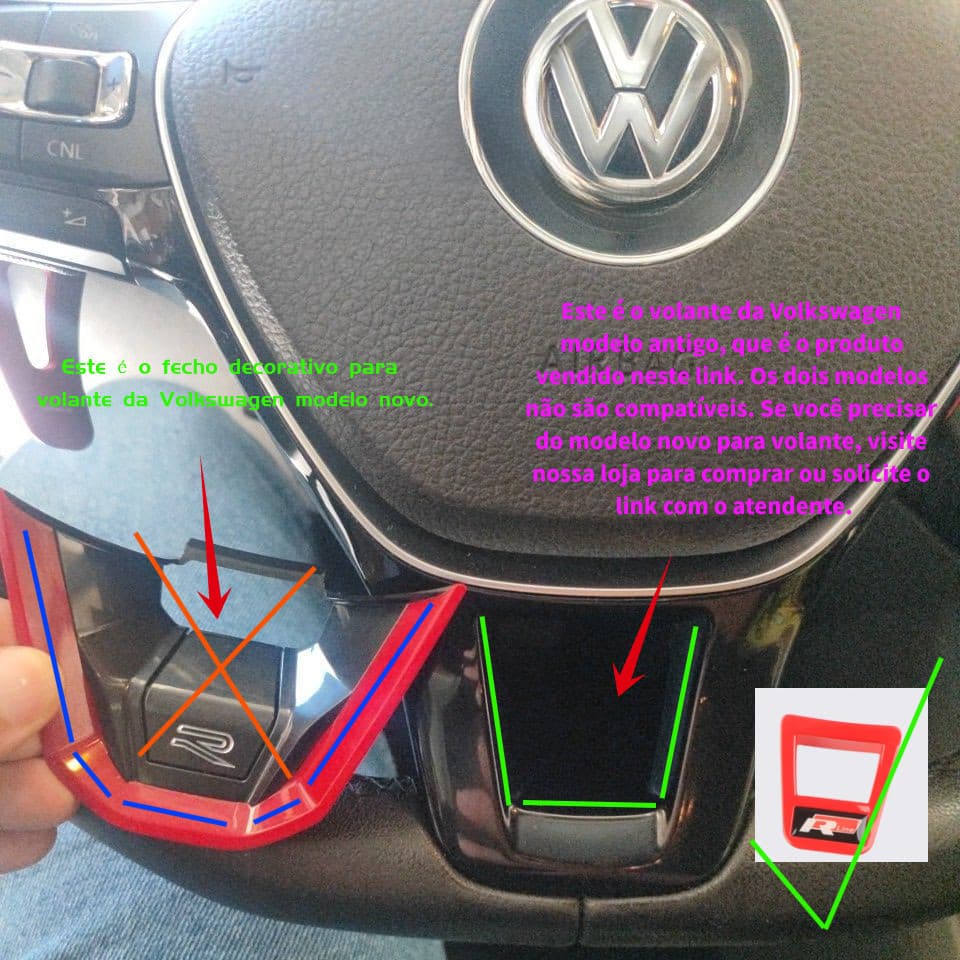 Aro Decorativo Volante D-Shape VW, Compatível 2014 a 2020, Acessórios Automotivos