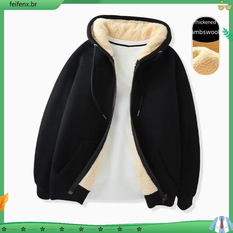 [Ma] Moletom Masculino Com Capuz Forrado De Sherpa Quente Jaqueta De Lã De Inverno Casaco Zíper Para Outono Casual Engro
