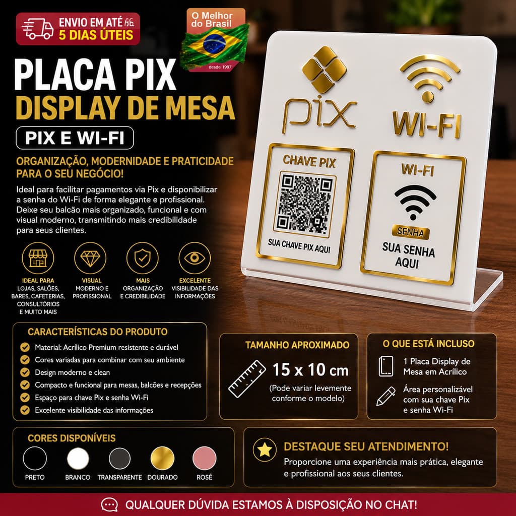 Placa Pix Dispay Em Acrílico Mesa Balcão Pix E Wifi