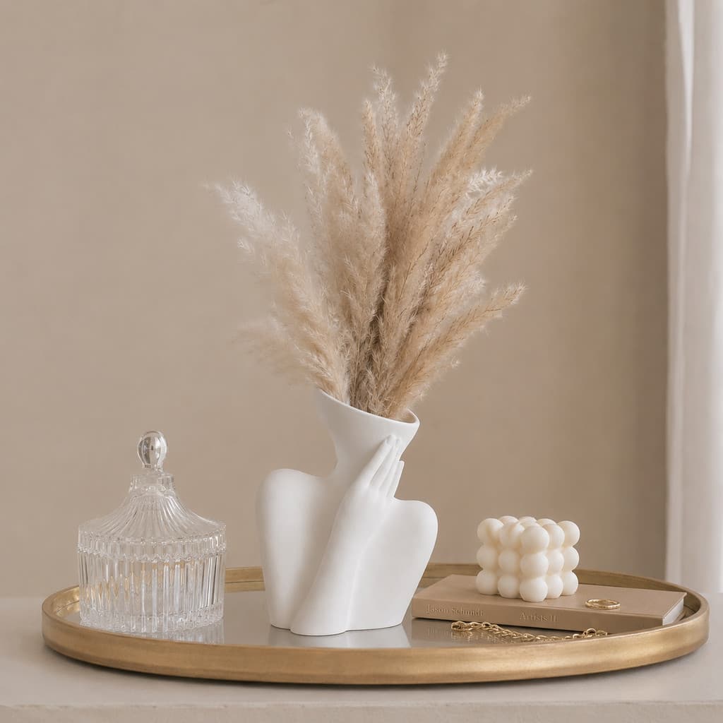 Vaso Feminino Branco e Marfim 17cm Decorativo Rosto Corpo Mulher Escultura para Decoração Sofia