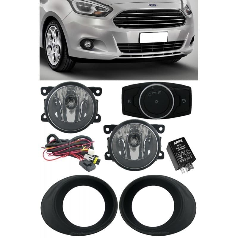 Kit Farol de Milha Neblina Ford Novo Ka 2014 a 2018 Interruptor Painel + Molduras