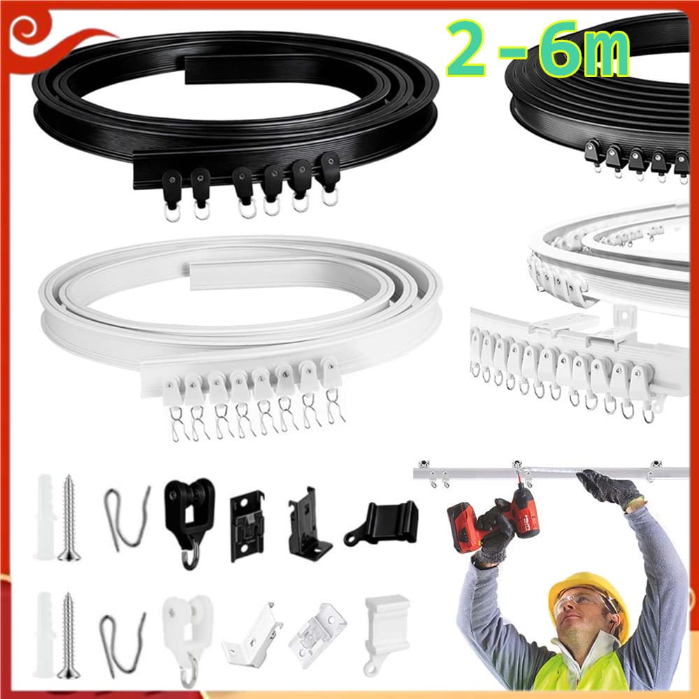 Kit de trilho de teto, trilho de cortina de instalação de parede, tamanho grande pode ser cortado, branco/preto