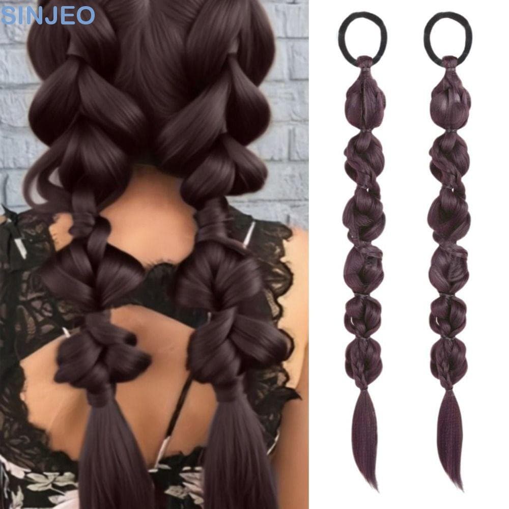 Desce 2 Peças Peruca De Extensões De Rabo De Cavalo De Cabelo , Faixa Sintética Tranças De Bolha , Fofa