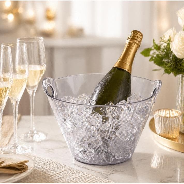 Balde de Gelo Transparente com Alças – Elegante, Prático e Ideal para Servir Bebidas