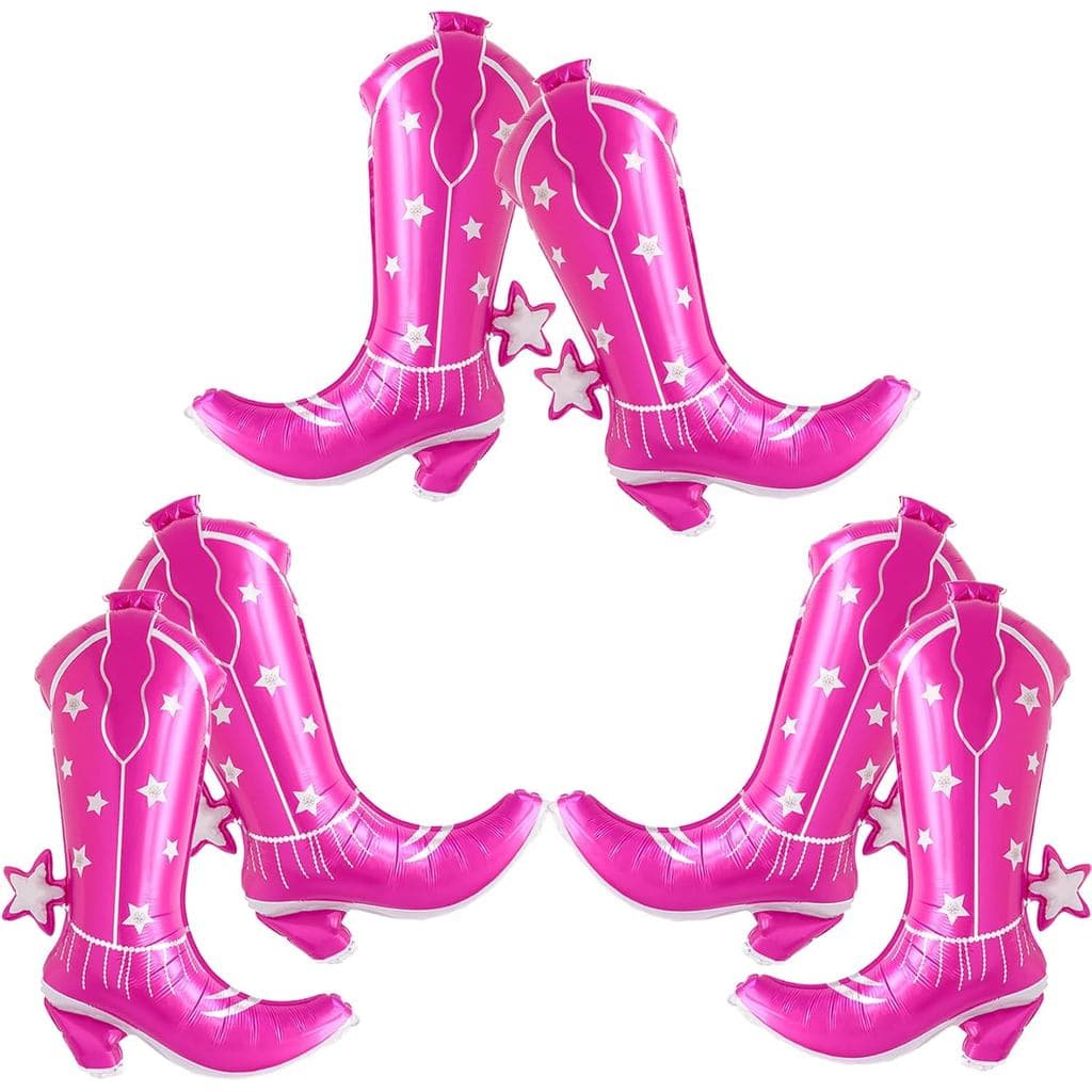 6 Pcs Cowgirl Balloons 34 Inch Hot Pink Boots Foil Balloon for Western Cowboy Theme Party Decorations Last Rodeo Bachelo