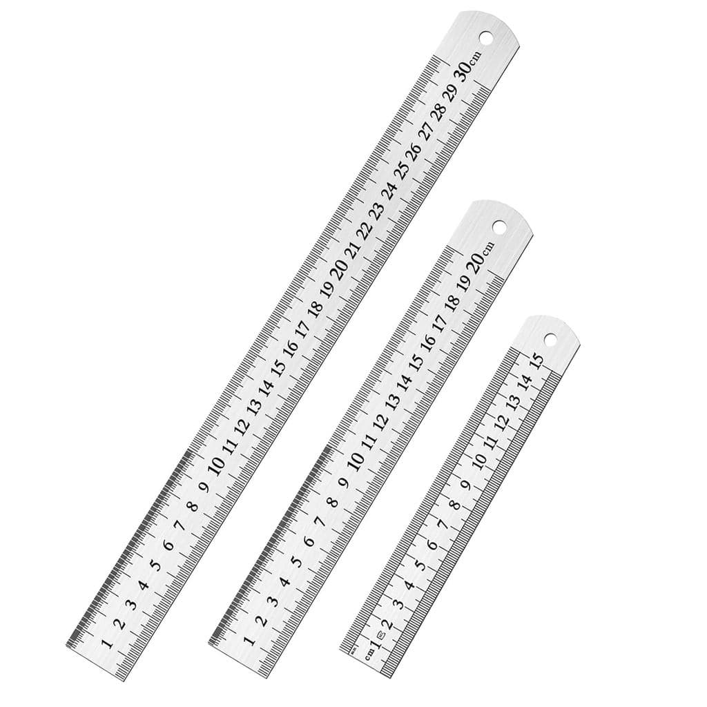 Conjunto de 3 Réguas de Aço Inoxidável - Inclui 6 polegadas (15 mm), 8 polegadas (20 mm) e 12 polegadas (30 mm) com Medi
