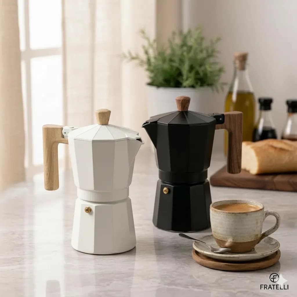 Cafeteira Italiana Moka Milão 6 Xícaras 300ml Alumínio Cabo Madeira Café Espresso Gourmet Cozinha Vintage Retro