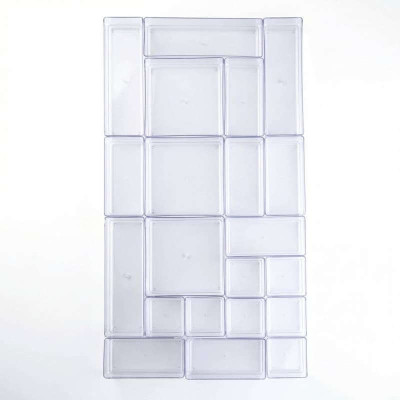 Kit 7 / 14 / 21 Organizadores Acrílico Multiuso para Gavetas Armários Geladeiras Pote Acrílico Cristal